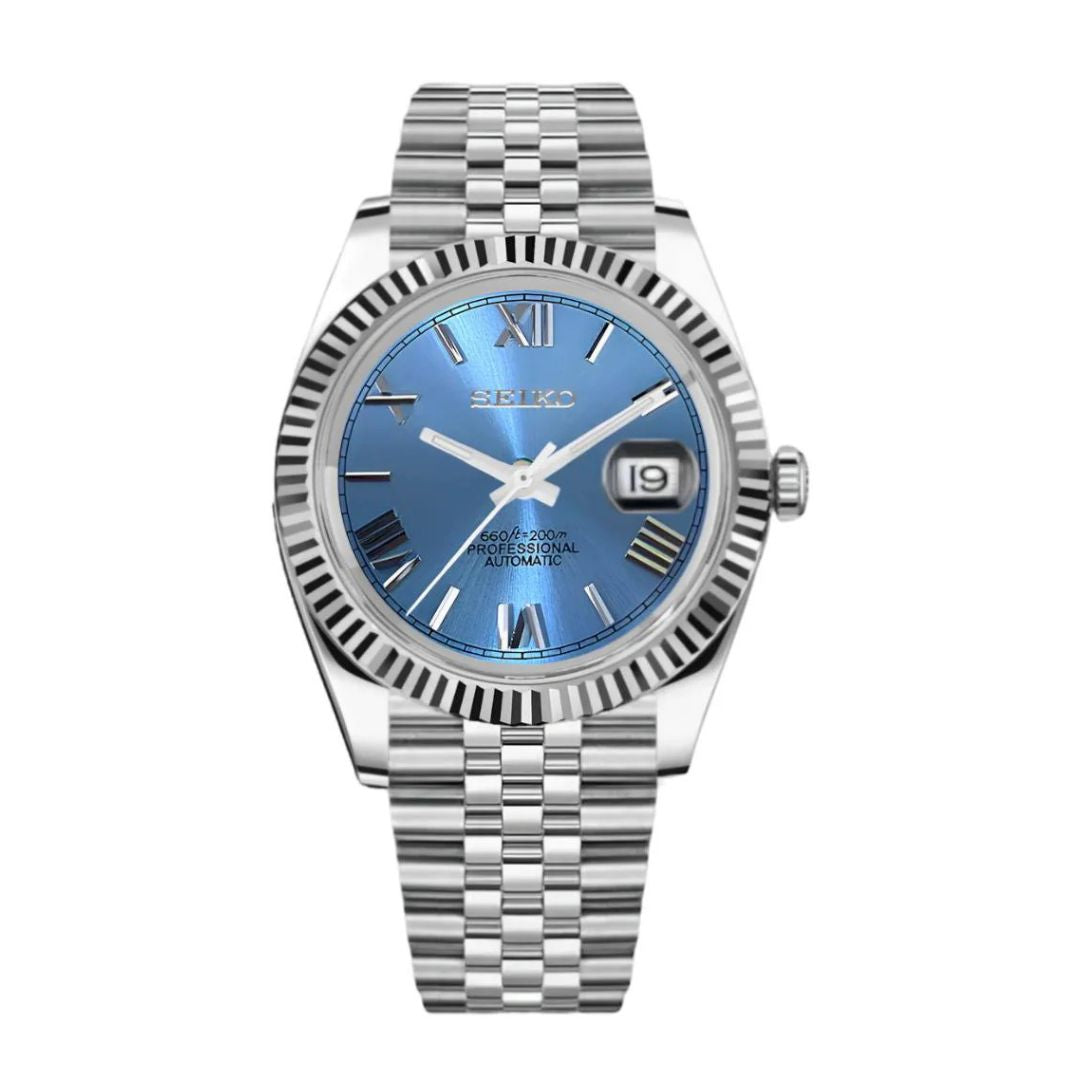 Seikojust Ice Blue Roman Seiko mod watch | Velanti Milano