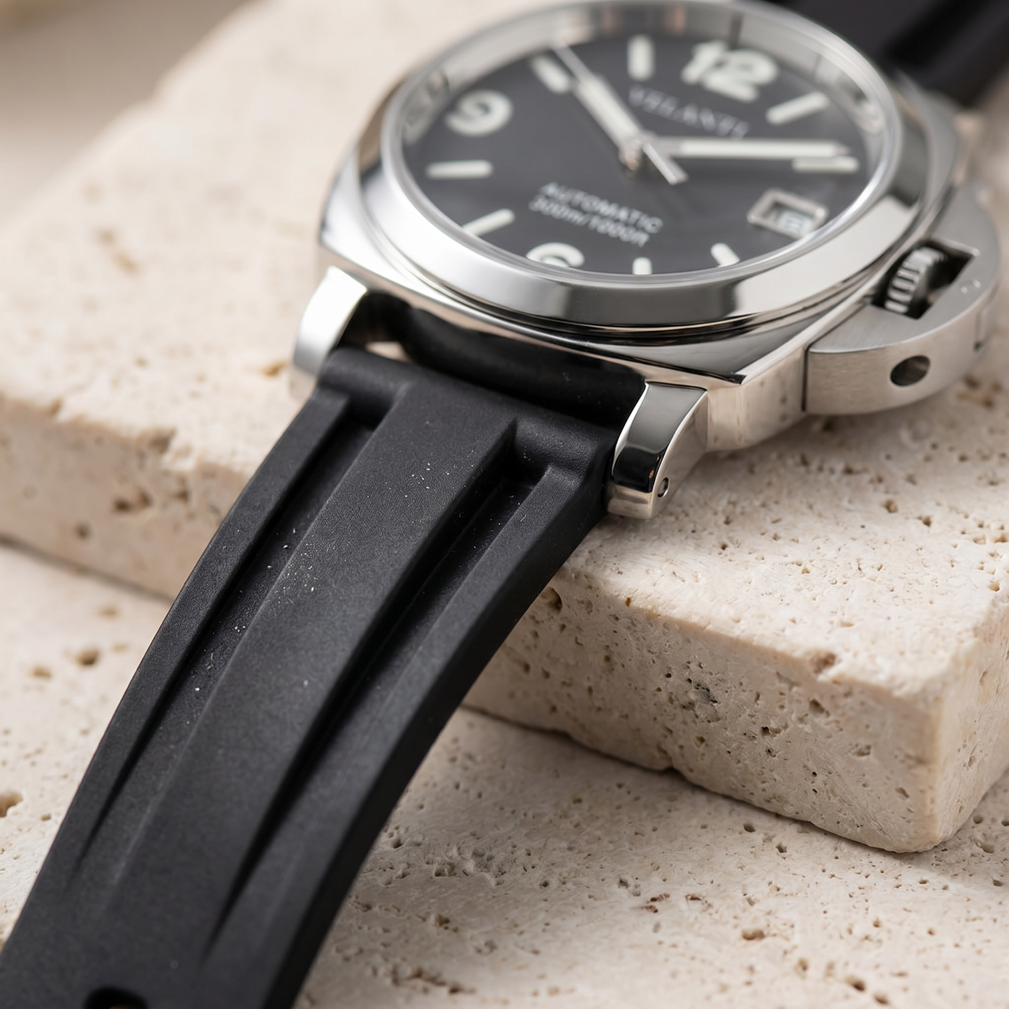 Panerai-style custom mod watch, Velanti Milano Panvel Black Rubber, product photo 3