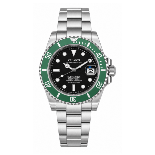 Submariner-style automatic watch, Velanti Milano Velmariner Kermit, main product photo