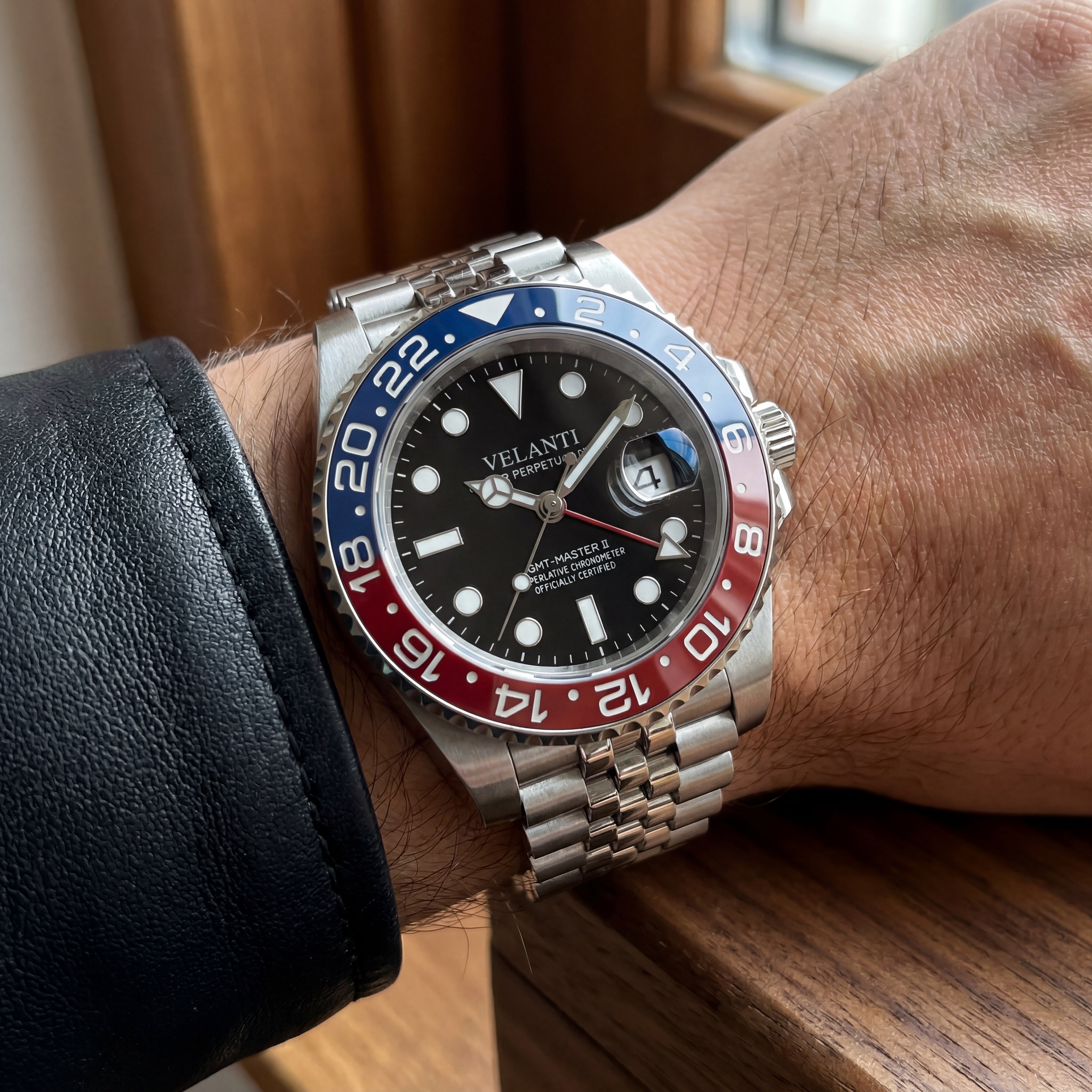 GMT-Style Mod Watch — Pepsi | Custom Automatic NH34 | Velanti Milano