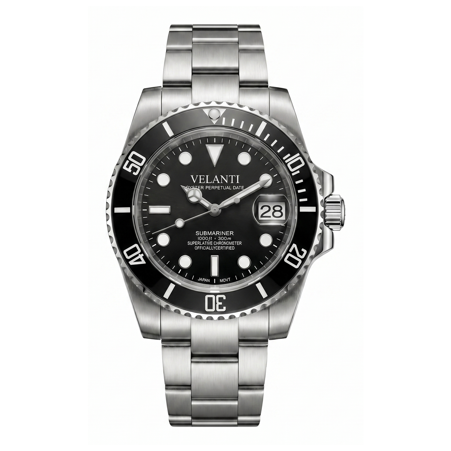 Submariner-style automatic watch, Velanti Milano Velmariner Black, main product photo