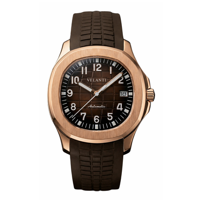 Aquanaut-style automatic watch, Velanti Milano Velnaut Brown (Rose Gold), main product photo