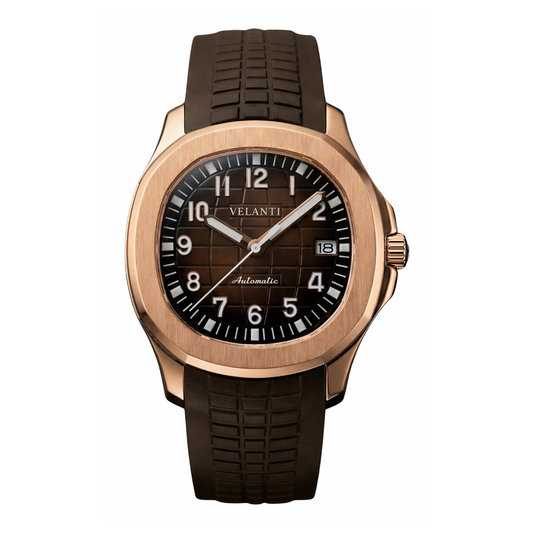 Aquanaut-style automatic watch, Velanti Milano Velnaut Brown (Rose Gold), main product photo