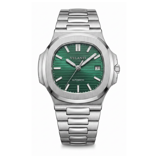 Nautilus-style automatic watch, Velanti Milano Nautvel Metallic Green, main product photo