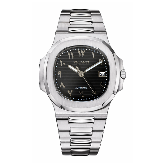 Nautilus-style automatic watch, Velanti Milano Nautvel Arabic Black, main product photo