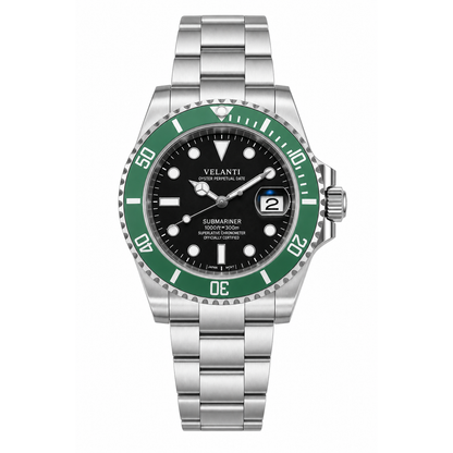 Submariner-style automatic watch, Velanti Milano Velmariner Kermit, main product photo