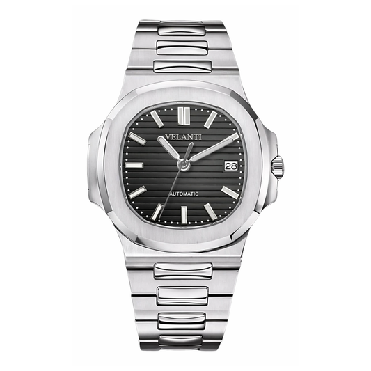 Nautilus-style automatic watch, Velanti Milano Nautvel Black, main product photo
