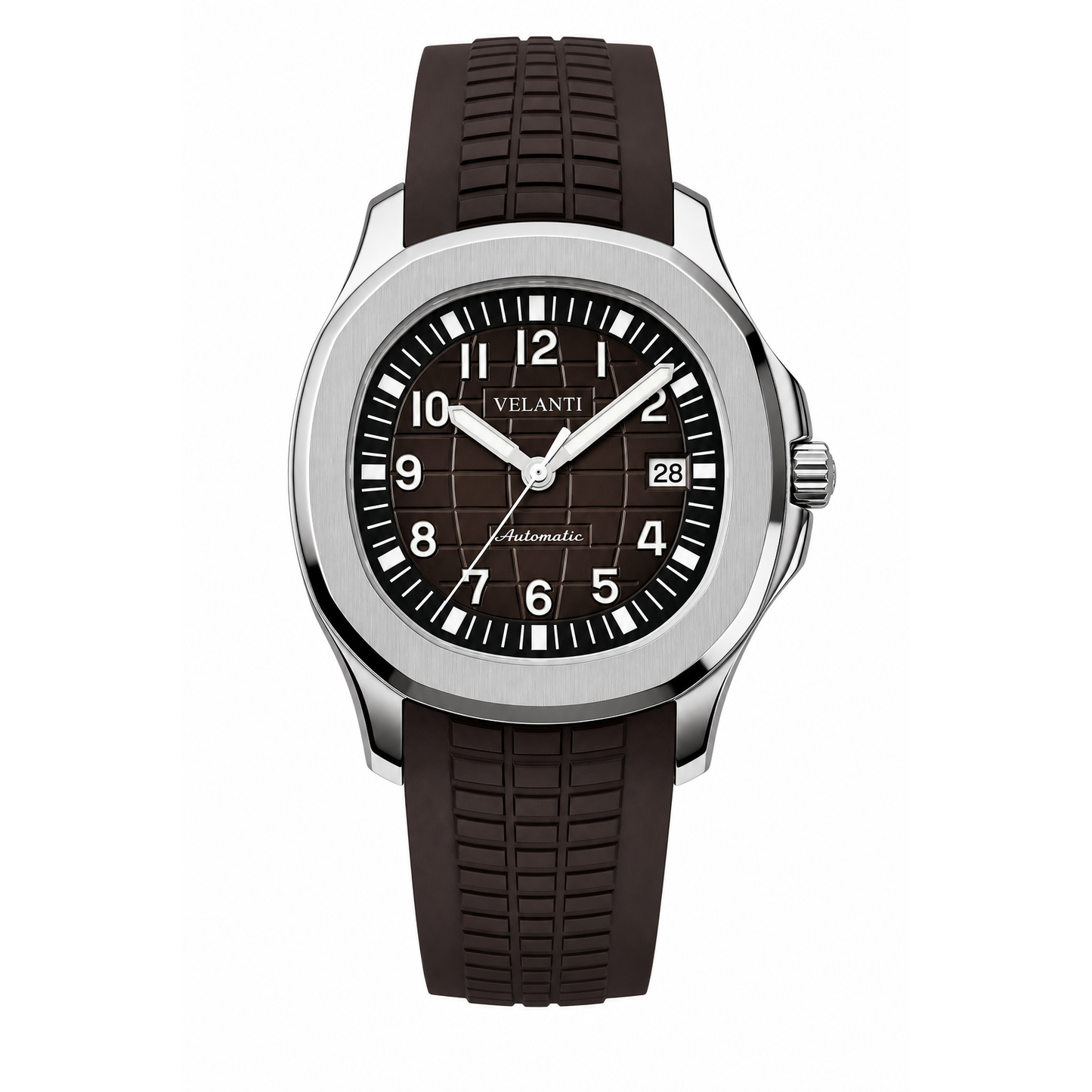 Aquanaut-style custom mod watch, Velanti Milano Velnaut Brown, main product photo