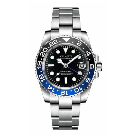 GMT-style automatic watch, Velanti Milano Gmtvel Batman, main product photo