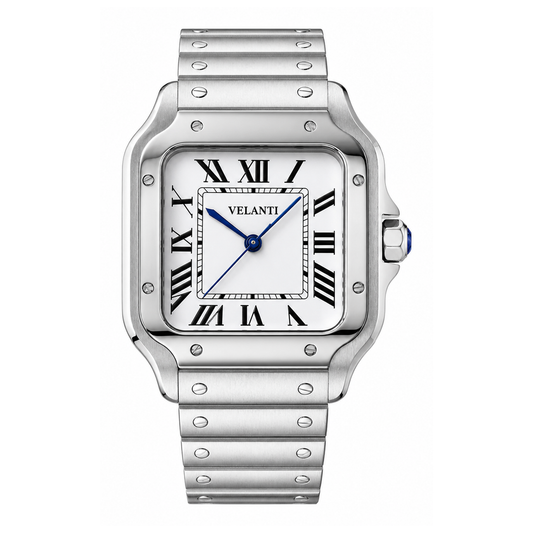 Santos-style watch, Velanti Milano Santvel White, main product photo
