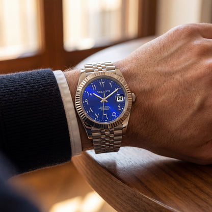 Datejust-style automatic watch, Velanti Milano Veljust Arabic Royal Blue, product photo 2