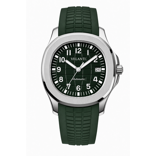 Aquanaut-style custom mod watch, Velanti Milano Velnaut Green, main product photo