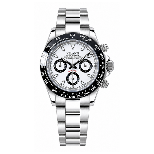 Velanti Milano Veltona Panda chronograph watch, complete front view on white