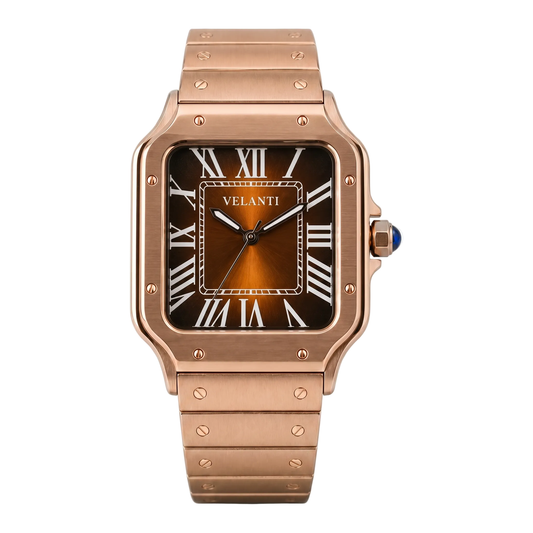 Santos-style automatic watch, Velanti Milano Santvel Rose Gold Brown, main product photo