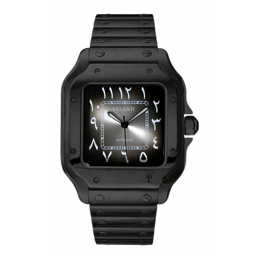 Santos-style automatic watch, Velanti Milano Santvel Black Ghost Arabic, main product photo