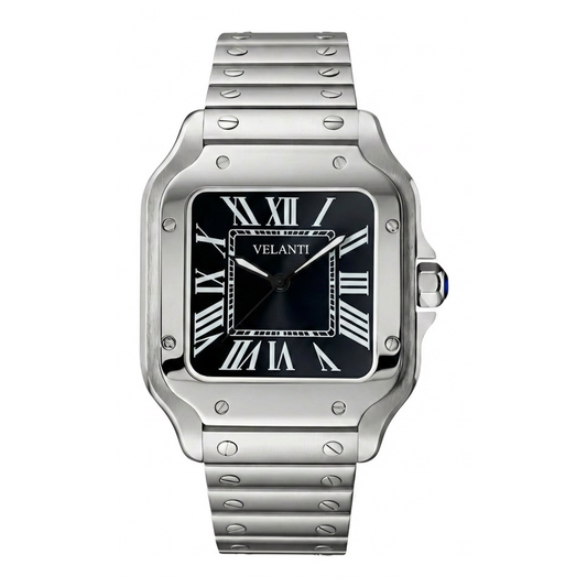 Santos-style automatic watch, Velanti Milano Santvel Black, main product photo