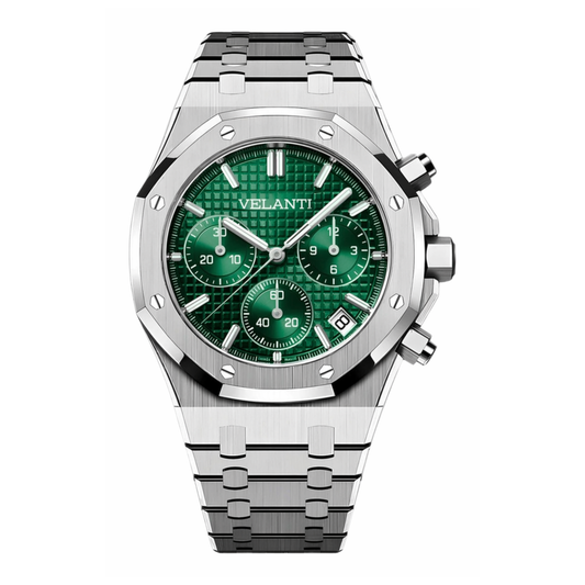 Royal Oak-style chronograph watch, Velanti Milano Royal Veloak Chrono Green, main product photo