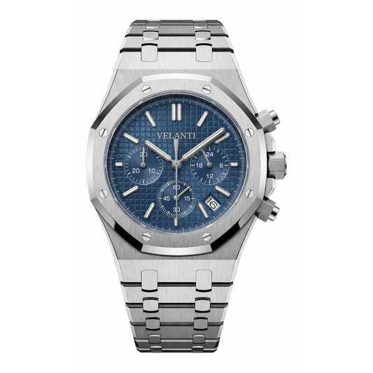 Royal Oak-style chronograph watch, Velanti Milano Royal Veloak Chrono Blue, main product photo
