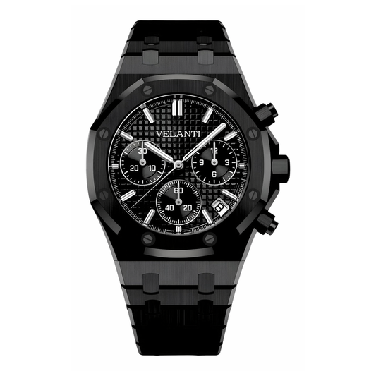 Royal Oak-style chronograph watch, Velanti Milano Royal Veloak Chrono Triple Black, main product photo