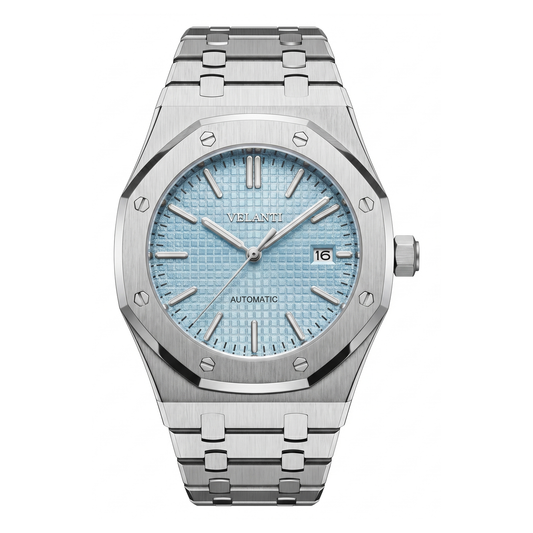 Royal Oak-style automatic watch, Velanti Milano Royal Veloak Ice Blue, main product photo