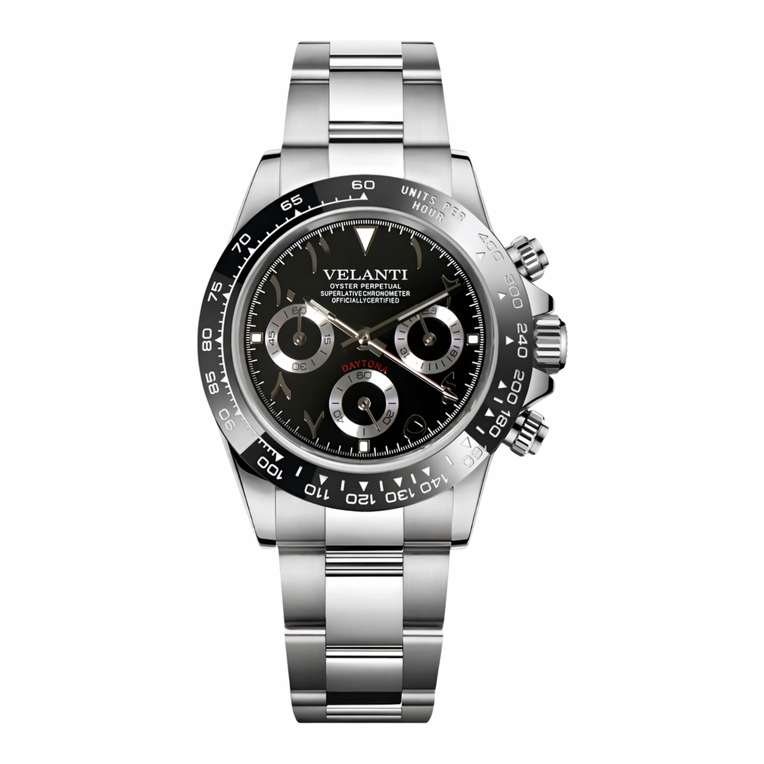 Daytona-style chronograph watch, Velanti Milano Veltona Arabic Black, main product photo