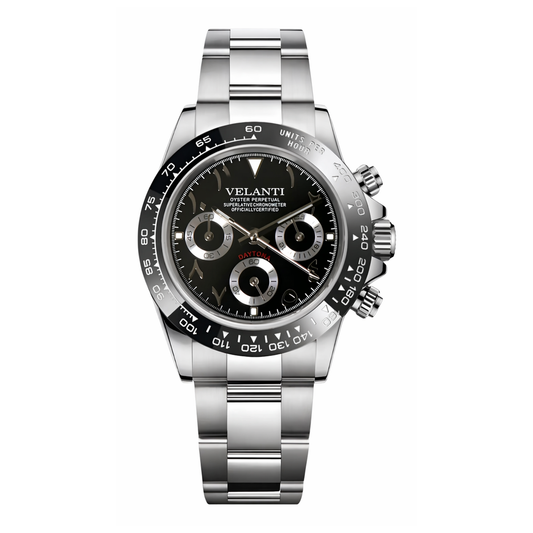 Daytona-style chronograph watch, Velanti Milano Veltona Arabic Black, main product photo