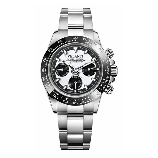 Daytona-style chronograph watch, Velanti Milano Veltona Black White, main product photo