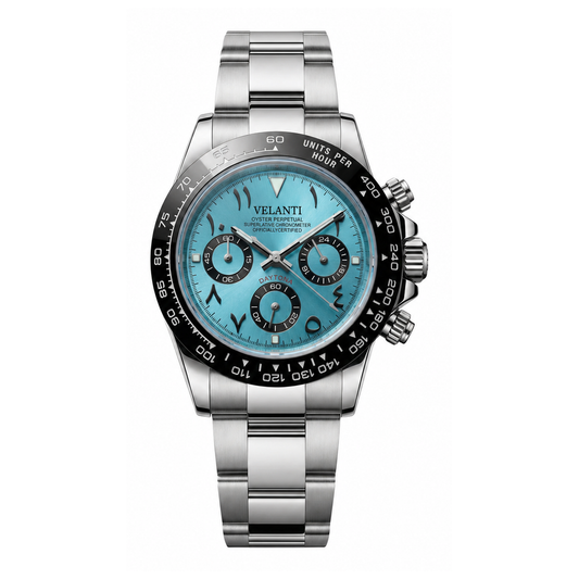 Daytona-style chronograph watch, Velanti Milano Veltona Arabic Ice Blue, main product photo