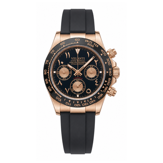 Daytona-style chronograph watch, Velanti Milano Veltona Arabic Rose Gold, main product photo