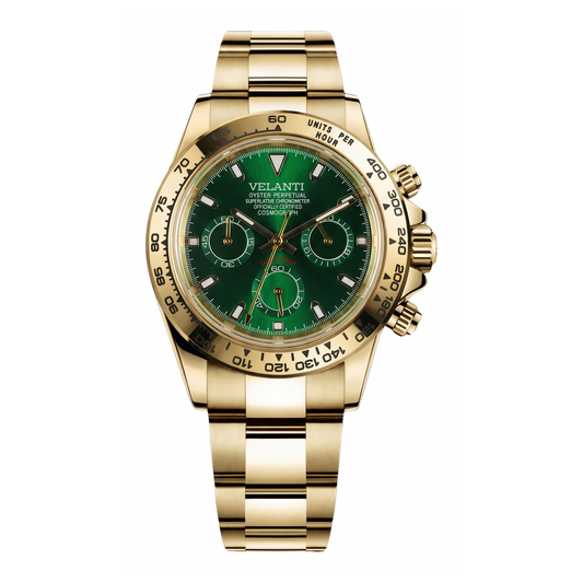Daytona-style chronograph watch, Velanti Milano Veltona Gold Green, main product photo