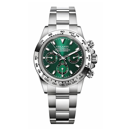Daytona-style chronograph watch, Velanti Milano Veltona Silver Green, main product photo