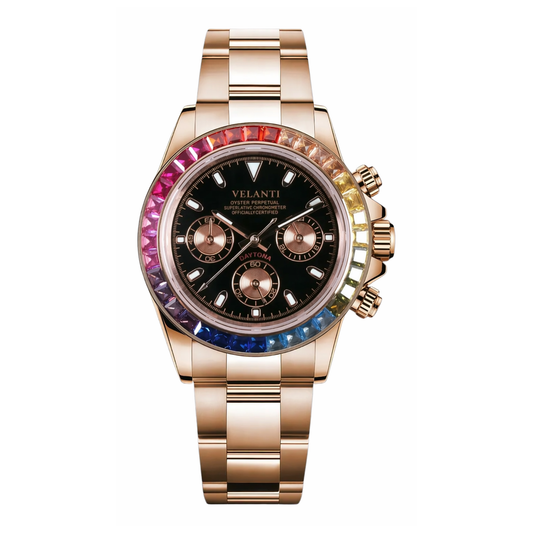 Daytona-style chronograph watch, Velanti Milano Veltona Rose Gold Rainbow, main product photo