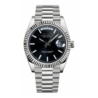 Datejust-style automatic watch, Velanti Milano Veljust Daydate Classic Black, main product photo