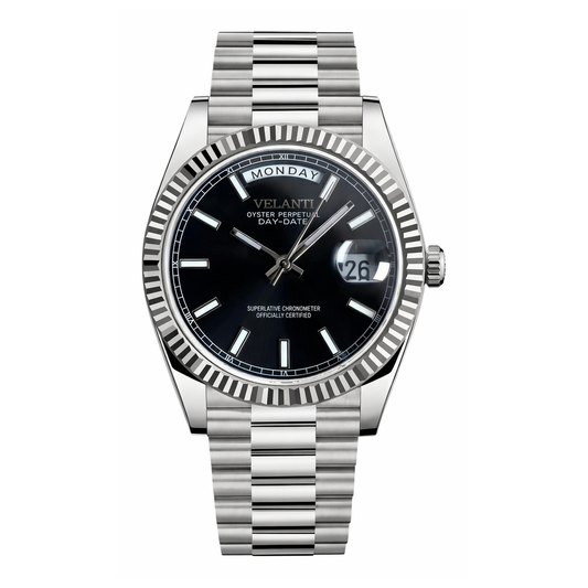 Datejust-style automatic watch, Velanti Milano Veljust Daydate Classic Black, main product photo