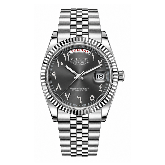 Day-Date-style watch, Velanti Milano Veljust Arabic Deep Grey, main product photo