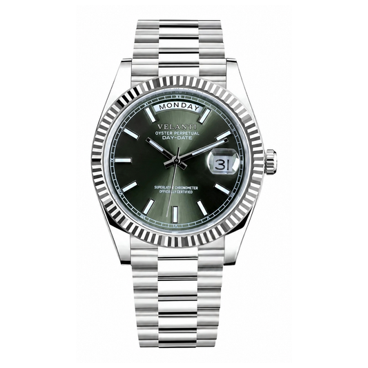 Datejust-style automatic watch, Velanti Milano Veljust Daydate Mint Green, main product photo