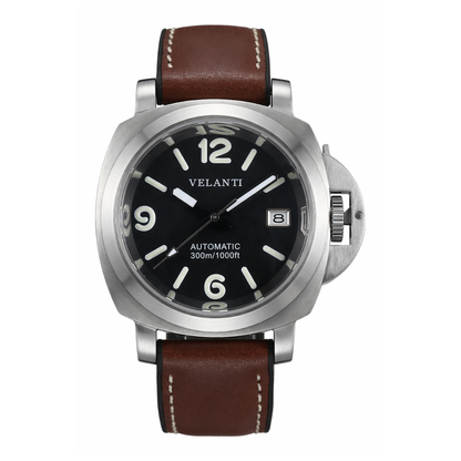 Panerai-style automatic watch, Velanti Milano Panvel Brown Leather, main product photo