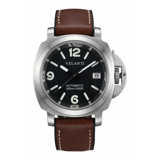 Panerai-style automatic watch, Velanti Milano Panvel Brown Leather, main product photo