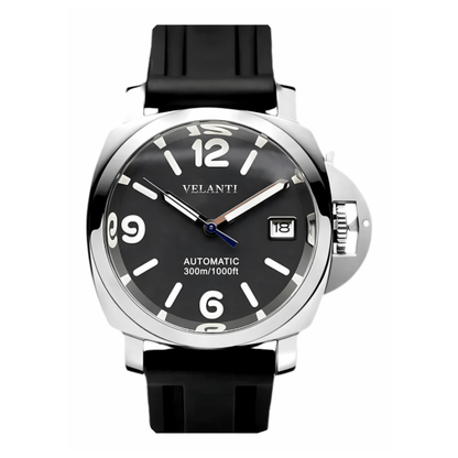 Panerai-style automatic watch, Velanti Milano Panvel Black Rubber, main product photo