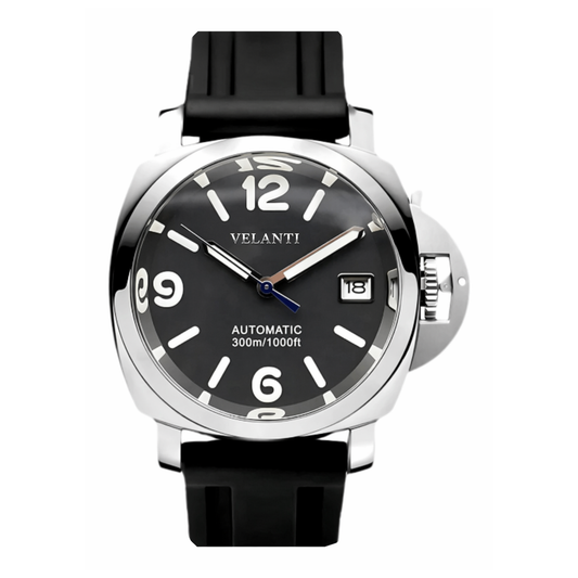 Panerai-style automatic watch, Velanti Milano Panvel Black Rubber, main product photo