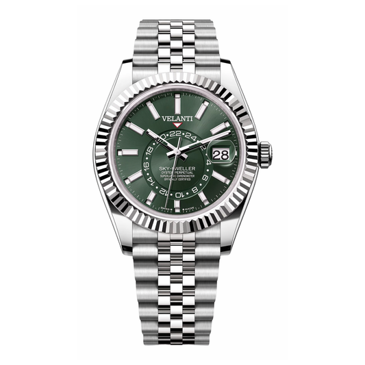 Datejust-style automatic watch, Velanti Milano Veljust Sky Dweller Mint Green, main product photo