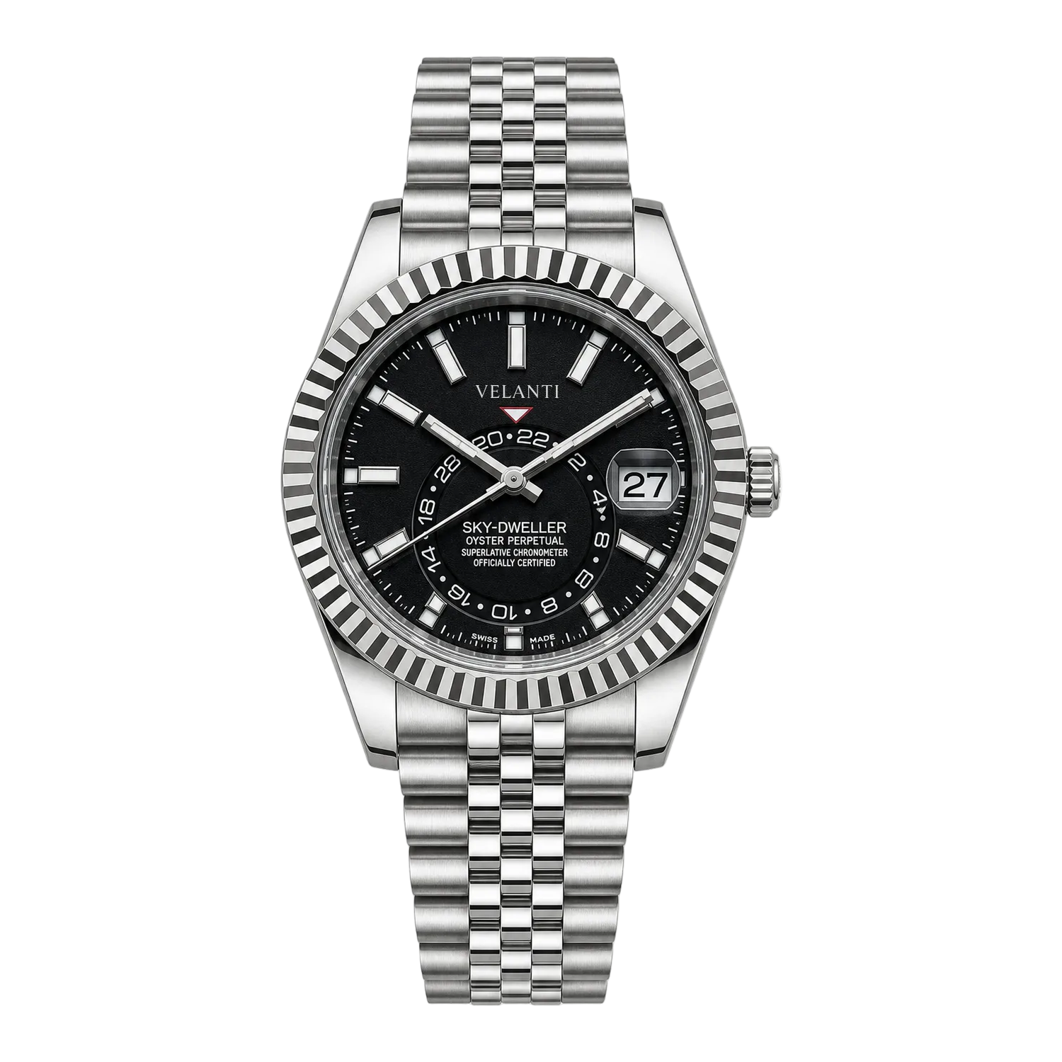 Datejust-style automatic watch, Velanti Milano Veljust Sky Dweller Black, main product photo