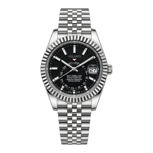 Datejust-style automatic watch, Velanti Milano Veljust Sky Dweller Black, main product photo