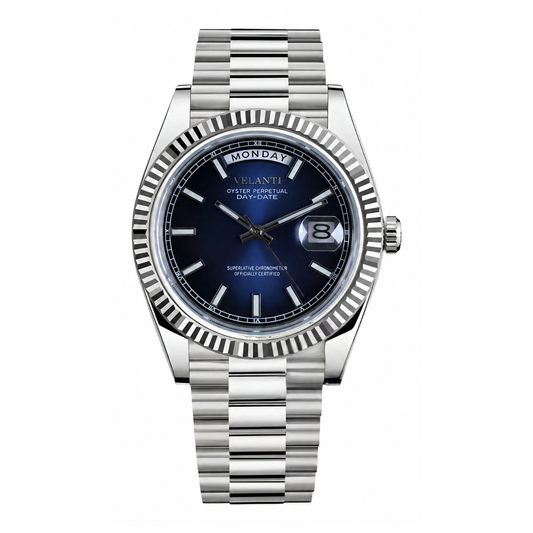 Datejust-style automatic watch, Velanti Milano Veljust Daydate Royal Blue, main product photo
