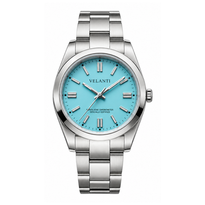 Explorer-style automatic watch, Velanti Milano Oystvel Tiffany Blue, main product photo