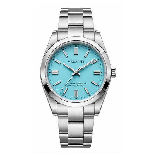Explorer-style automatic watch, Velanti Milano Oystvel Tiffany Blue, main product photo