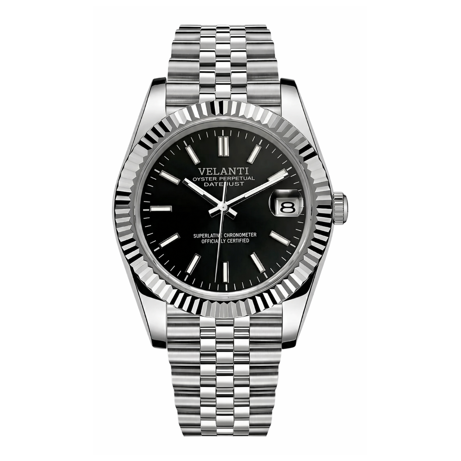 Datejust-style automatic watch, Velanti Milano Veljust Classic Black, main product photo