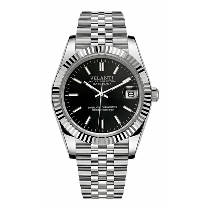 Datejust-style automatic watch, Velanti Milano Veljust Classic Black, main product photo
