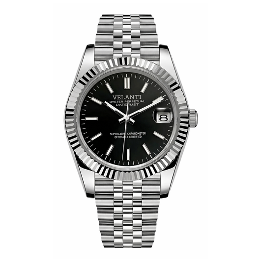 Datejust-style automatic watch, Velanti Milano Veljust Classic Black, main product photo