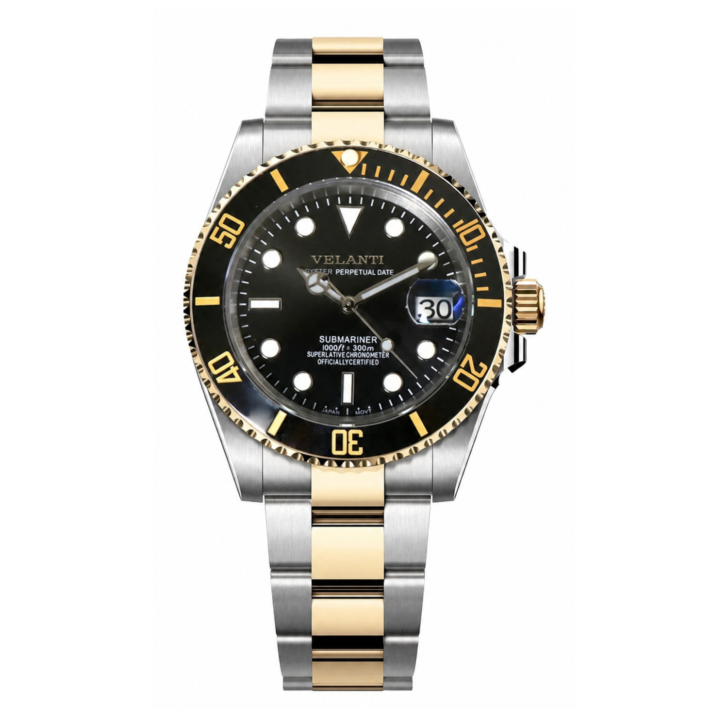 Submariner-style automatic watch, Velanti Milano Velmariner Black (Two Tones), main product photo